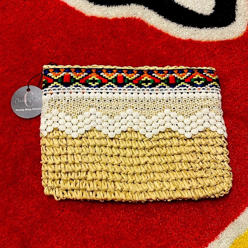 Crochet - straw combo clutch